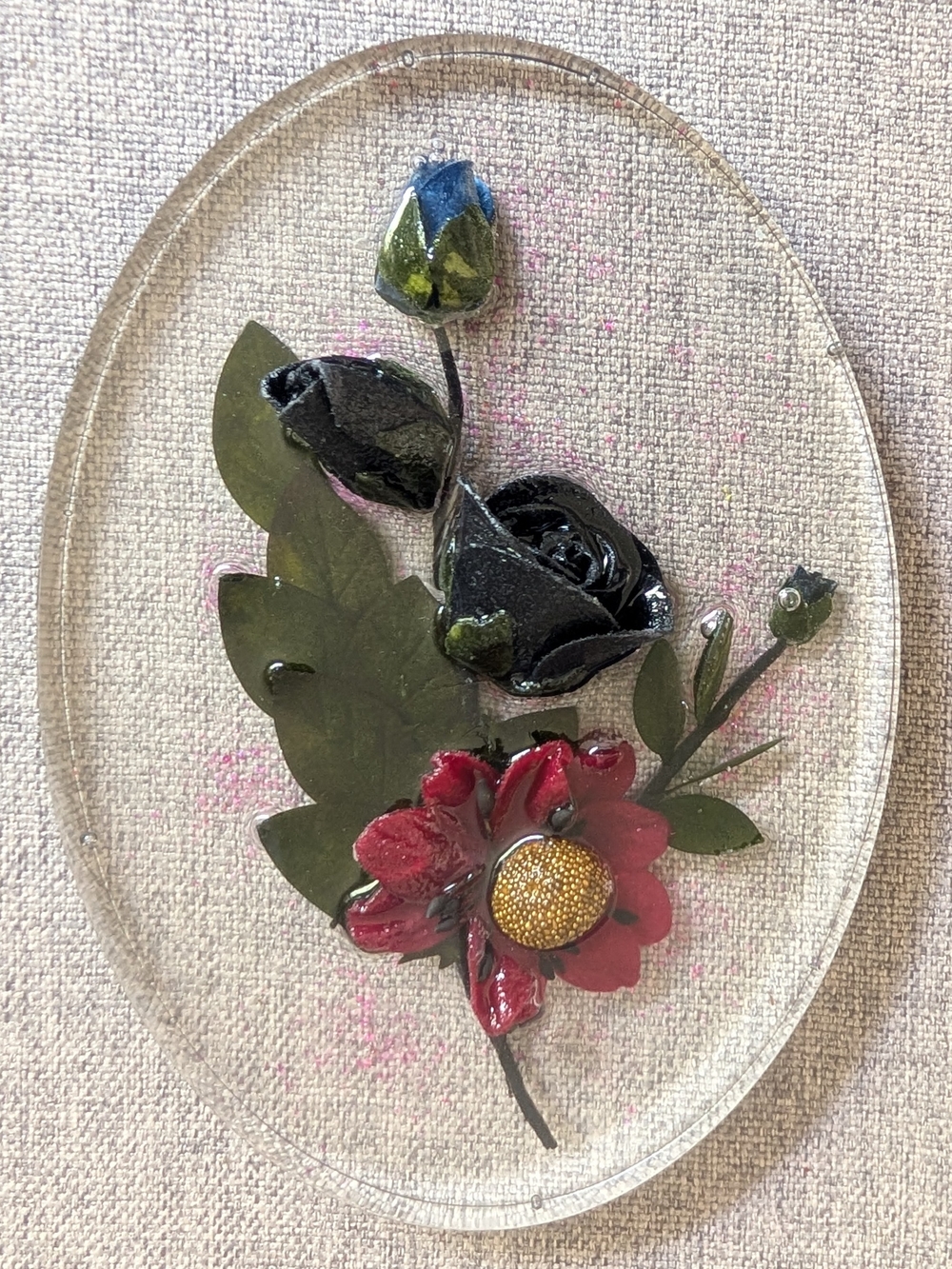 Vintage Molded Lucite Acrylic MCM Flower Wall Plaque 3D Black Rose Pop Art Decor